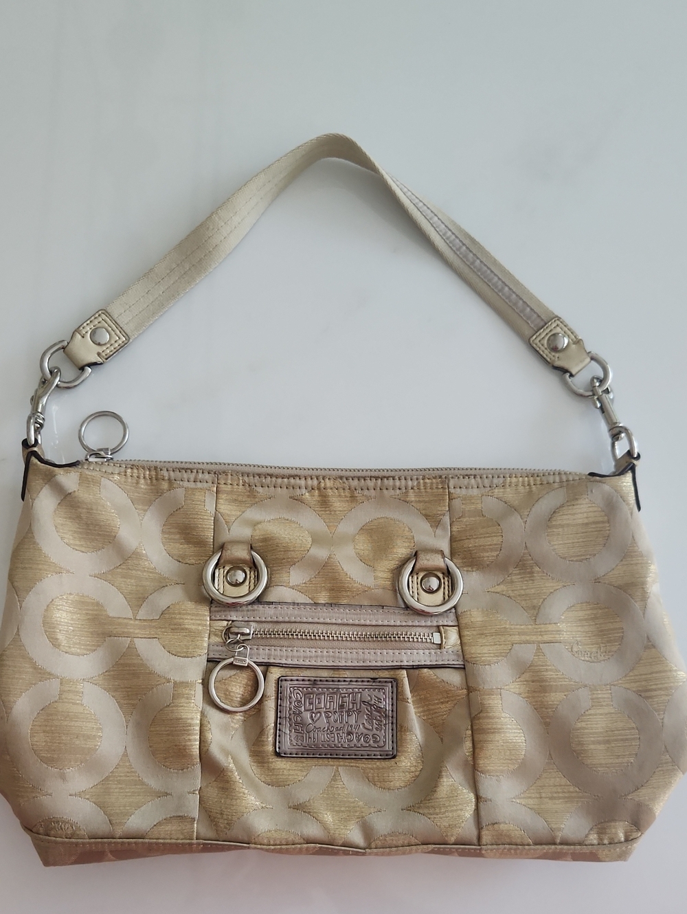 Coach Poppy..Collectible Coach!Gold and Cream Signature Jacquard Shoulder Bag